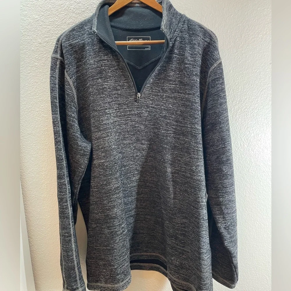 Eddie Bauer Men’s L Zip Neck Pullover Dark Grey Cotton.